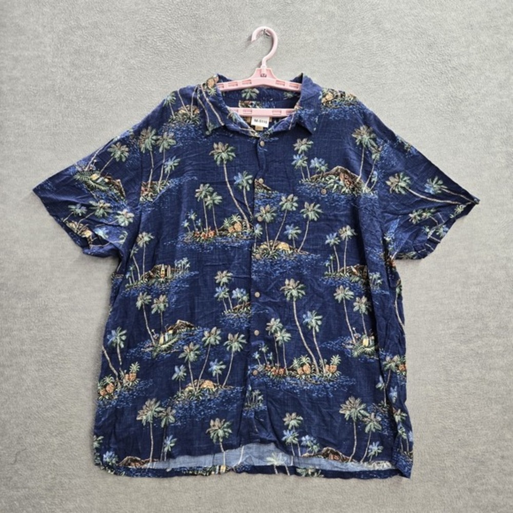The Foundry Supply Co. Men Button Up Shirt 2XL Blue Floral Hawaiian Pineapple